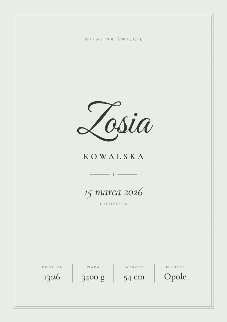 Minimalistyczna – przykładowa metryczka